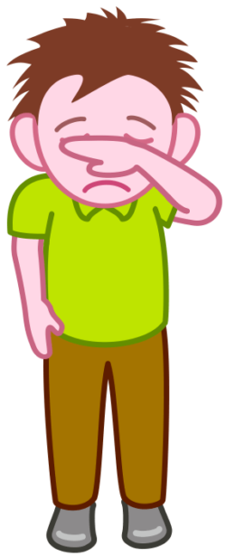 片手を顔に当てて泣いている少年のイラスト。