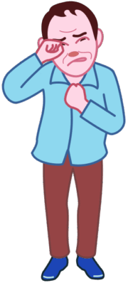胸に拳をあてて泣いている男性のイラスト。
