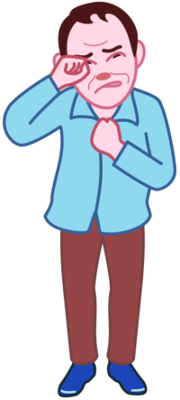 胸に拳をあてて泣いている男性のイラスト。