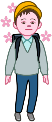 一年生 大きなランドセルを背負った小学校一年生の男の子のイラスト。