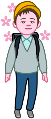 一年生 大きなランドセルを背負った小学校一年生の男の子のイラスト。