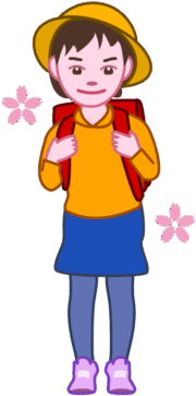 小学校一年生 黄色い帽子をかぶった可愛い一年生の女の子のイラスト。