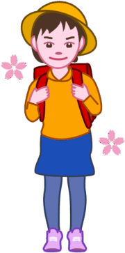 黄色い帽子をかぶった可愛い一年生の女の子のイラスト。