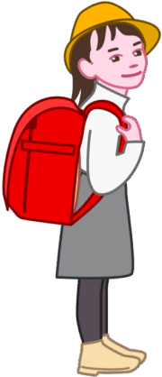 赤いランドセル 赤いランドセルを背負った新入生の女の子のイラスト。