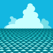 波に白い雲がそびえる夏の海のイラスト。