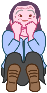 あまりの怖さに座り込んでしまったお婆さんのイラスト。