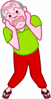怖くて今にも倒れそうなお爺さんのイラスト。