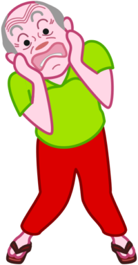 怖くて今にも倒れそうなお爺さんのイラスト。