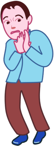 恐る恐る見ている男性のイラスト。