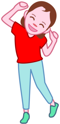 笑顔で弾んでいる女の子のイラスト。