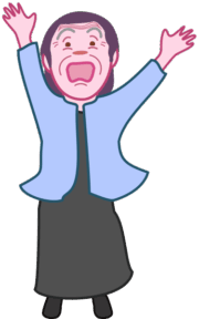 びっくりして両手を上げているお婆さんのイラスト。