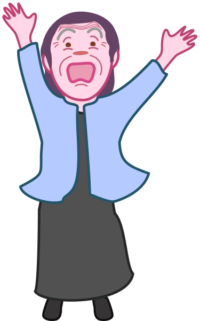 びっくりして両手を上げているお婆さんのイラスト。