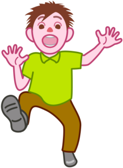 片足を上げてビックリしている少年のイラスト。