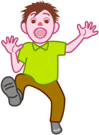 片足を上げてビックリしている少年のイラスト。