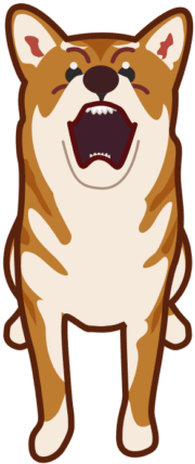 びっくりしている犬のイラスト。