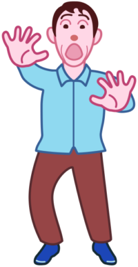 口を大きく開けて驚いている男性のイラスト。