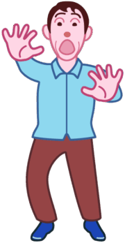 口を大きく開けて驚いている男性のイラスト。