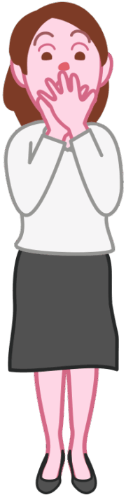 驚きの声を両手で抑えている女性のイラスト。