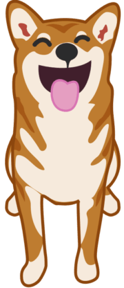 口を開けて笑っている犬のイラスト。