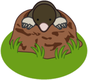 モグラ 春に穴から顔を出したモグラのイラスト。