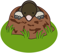 モグラ 春に穴から顔を出したモグラのイラスト。