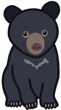子グマ ちょこんとすわったツキノワグマの子グマのイラスト。
