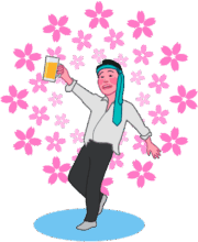 お花見宴会で酔っ払っている男性のイラスト