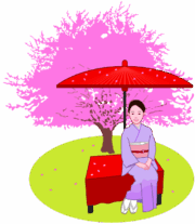 和服姿でお花見を楽しんでいる女性のイラスト