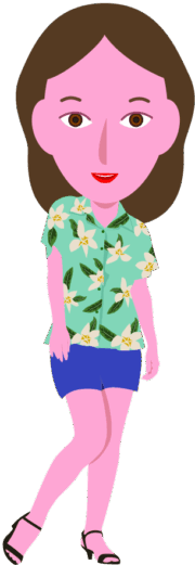 アロハシャツ 暑い夏にアロハシャツと短パンを楽しんでいる若い女性のイラスト