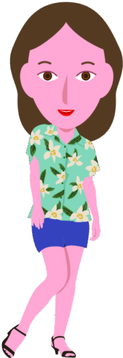 暑い夏にアロハシャツと短パンを楽しんでいる若い女性のイラスト