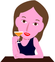 バーのカウンターでカクテルを楽しんでいる女性のイラスト