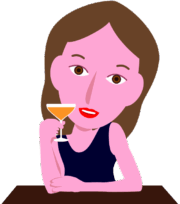 バーのカウンターでカクテルを楽しんでいる女性のイラスト
