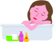 ゆっくりお風呂に入ってリフレッシュしている女性のイラスト