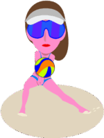 海辺でビーチバレーを楽しんでいる水着姿の女性のイラスト