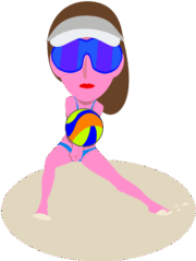 海辺でビーチバレーを楽しんでいる水着姿の女性のイラスト