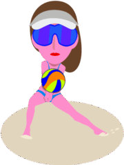 ビーチバレー 海辺でビーチバレーを楽しんでいる水着姿の女性のイラスト