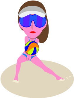 海辺でビーチバレーを楽しんでいる水着姿の女性のイラスト