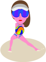 ビーチバレー 海辺でビーチバレーを楽しんでいる水着姿の女性のイラスト