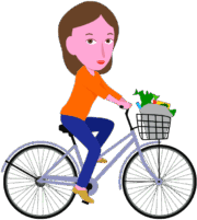 自転車に乗って買物をしている女性のイラスト