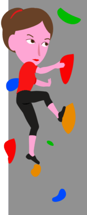 ボルダリングに挑戦している若い女性のイラスト