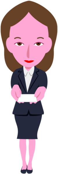 何とも言えない表情で名刺を差し出しているキャリアウーマンのイラスト