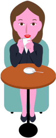 休憩時間にコーヒーを飲んでリラックスしている女性社員のイラスト