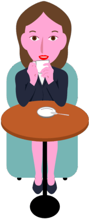 休憩時間にコーヒーを飲んでリラックスしている女性社員のイラスト