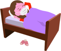 風邪をひいてベッドで寝込んでいる女性のイラスト