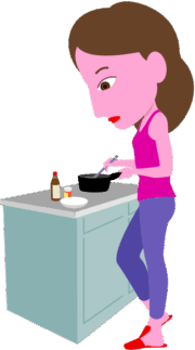 家で料理をしている若い女性のイラスト