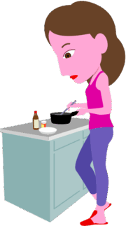 家で料理をしている若い女性のイラスト