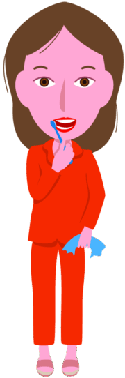 寝起きにパジャマ姿で歯磨きをしている女性のイラスト