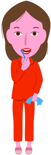寝起きにパジャマ姿で歯磨きをしている女性のイラスト