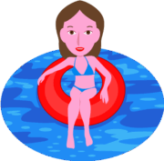 浮き輪 浮き輪に乗って遊んでいる水着姿の若い女性のイラスト