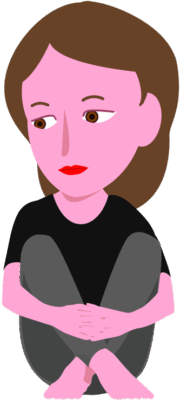 両手で膝を抱え込んで落ち込んでいる女性のイラスト